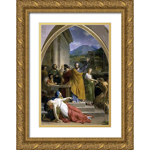 Death of Sapphira Gold Ornate Wood Framed Art Print with Double Matting by Picot, Francois Eduard
