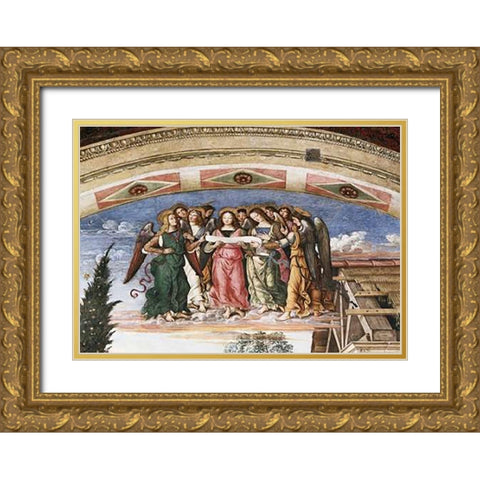Adoration of The Shepherds - Detail Gold Ornate Wood Framed Art Print with Double Matting by Pintoricchio, Bernardino