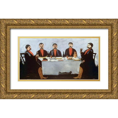 A Feast of Five Princes Gold Ornate Wood Framed Art Print with Double Matting by Pirosmanasvili, Niko