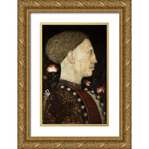Portrait of Lionello DEste Gold Ornate Wood Framed Art Print with Double Matting by Pisanello