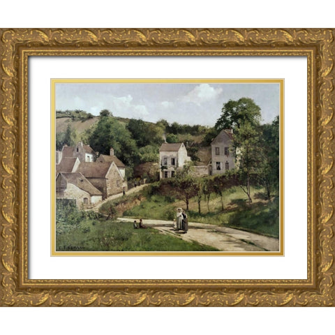 Country Road Gold Ornate Wood Framed Art Print with Double Matting by Pissarro, Camille