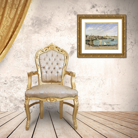 LApres-Midi, Soleil, Avant-Port De Dieppe Gold Ornate Wood Framed Art Print with Double Matting by Pissarro, Camille