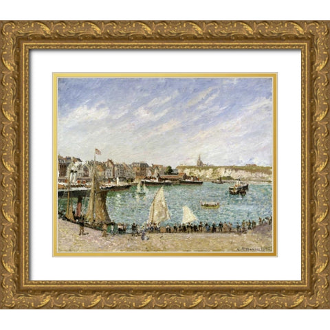 LApres-Midi, Soleil, Avant-Port De Dieppe Gold Ornate Wood Framed Art Print with Double Matting by Pissarro, Camille