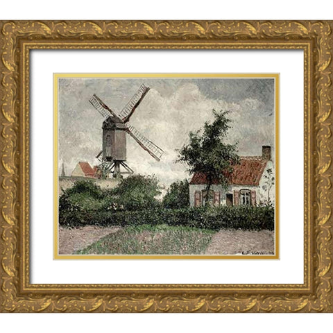 Moulin a Knocke, Belgique Gold Ornate Wood Framed Art Print with Double Matting by Pissarro, Camille