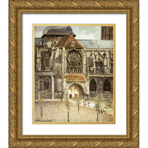 Portal of the Saint Jacques Church in Dieppe Gold Ornate Wood Framed Art Print with Double Matting by Pissarro, Camille