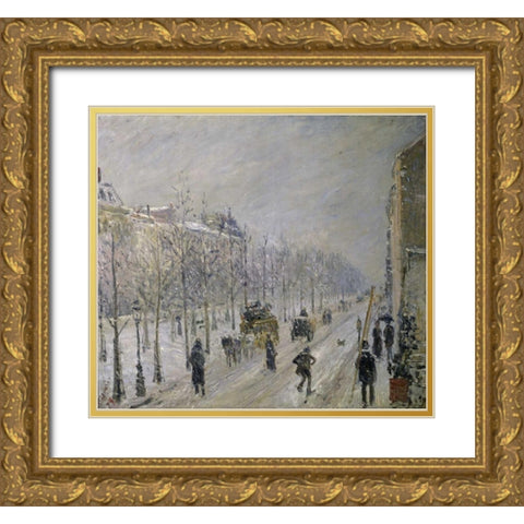 The Effect of Snow on the Boulevards Appearance Gold Ornate Wood Framed Art Print with Double Matting by Pissarro, Camille