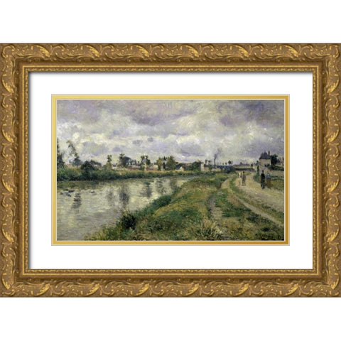 The Rivers Edge Gold Ornate Wood Framed Art Print with Double Matting by Pissarro, Camille