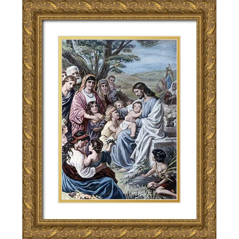 Museumist and the Children Gold Ornate Wood Framed Art Print with Double Matting by Plockhorst, Bernhard