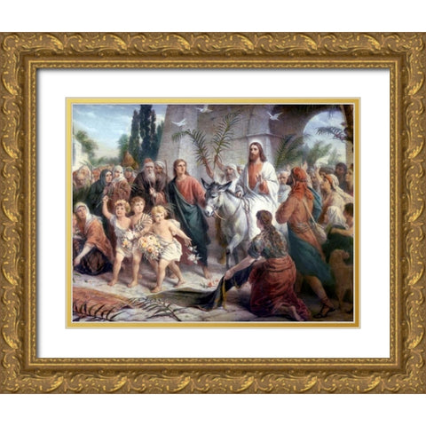 Christs Entrance into Jerusalem Gold Ornate Wood Framed Art Print with Double Matting by Plockhorst, Bernhard