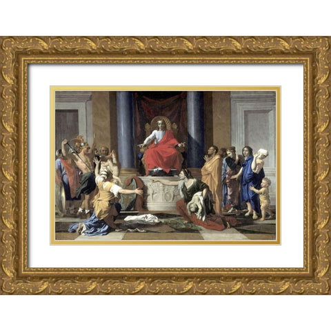 Judgement of Solomon Gold Ornate Wood Framed Art Print with Double Matting by Poussin, Nicolas