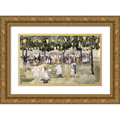 Central Park, New York City, July 4th Gold Ornate Wood Framed Art Print with Double Matting by Prendergast, Maurice Brazil