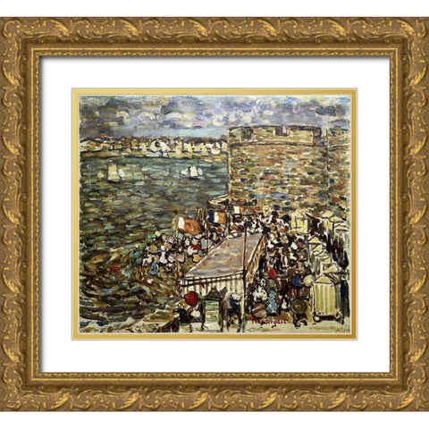 Ramparts, St. Malo Gold Ornate Wood Framed Art Print with Double Matting by Prendergast, Maurice Brazil