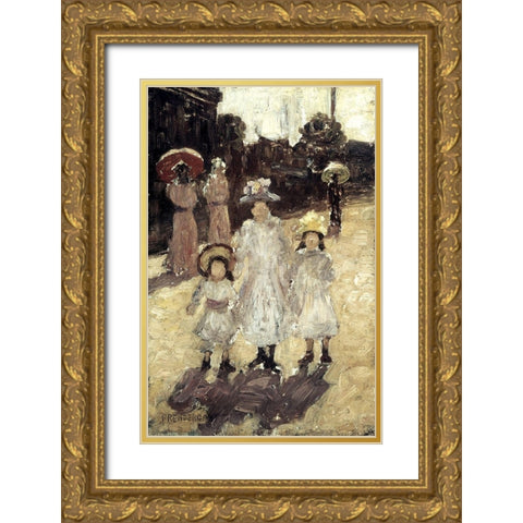 Sunday Morning in Paris Gold Ornate Wood Framed Art Print with Double Matting by Prendergast, Maurice Brazil