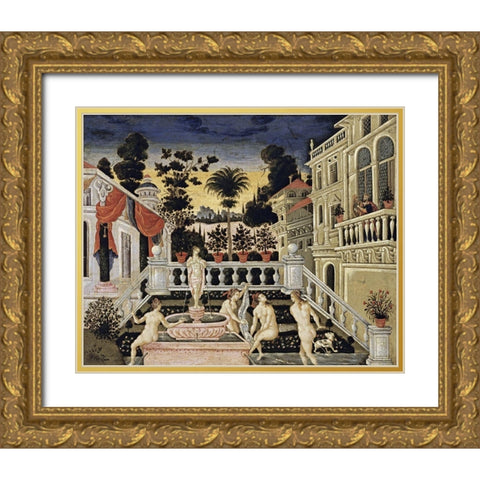 David Watching Bathsheba Bathe Gold Ornate Wood Framed Art Print with Double Matting by Pulakis, Theodoros
