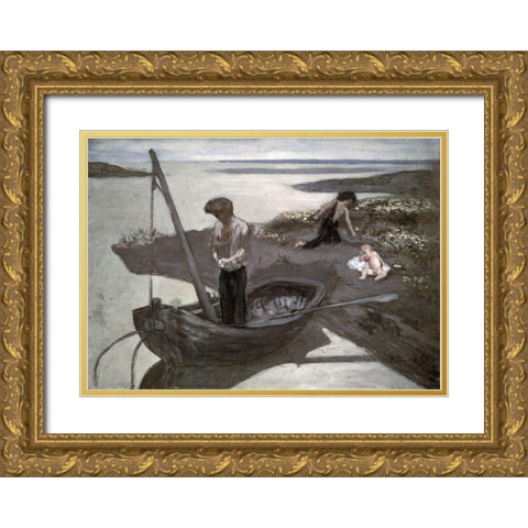 Poor Fisherman (Sketch) Gold Ornate Wood Framed Art Print with Double Matting by Puvis de Chavannes, Pierre