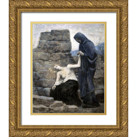 The Compassion Gold Ornate Wood Framed Art Print with Double Matting by Puvis de Chavannes, Pierre