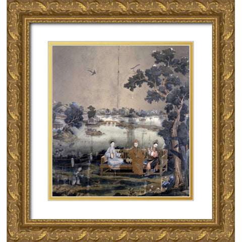 Mirror Painting Gold Ornate Wood Framed Art Print with Double Matting by Emperor Qianlong