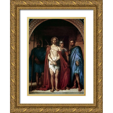Christ In Bondage Gold Ornate Wood Framed Art Print with Double Matting by Raadsig, Johan Peter