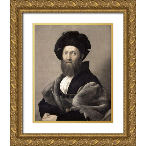 Baldassare Castiglione Gold Ornate Wood Framed Art Print with Double Matting by Raphael
