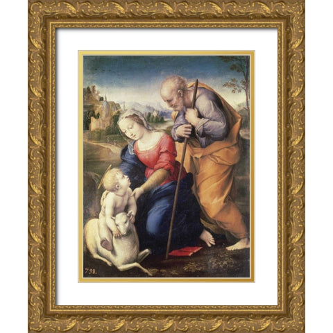 Holy Family With The Lamb Gold Ornate Wood Framed Art Print with Double Matting by Raphael
