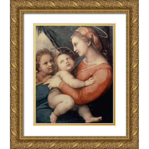 Madonna In The Tent Gold Ornate Wood Framed Art Print with Double Matting by Raphael