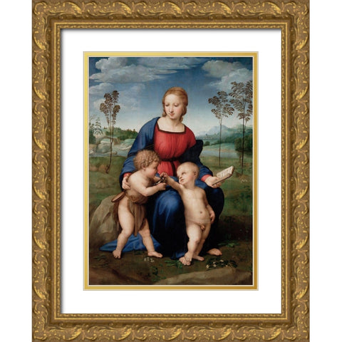 Madonna of The Goldfinch Gold Ornate Wood Framed Art Print with Double Matting by Raphael