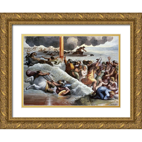 Moses Crossing The Red Sea Gold Ornate Wood Framed Art Print with Double Matting by Raphael