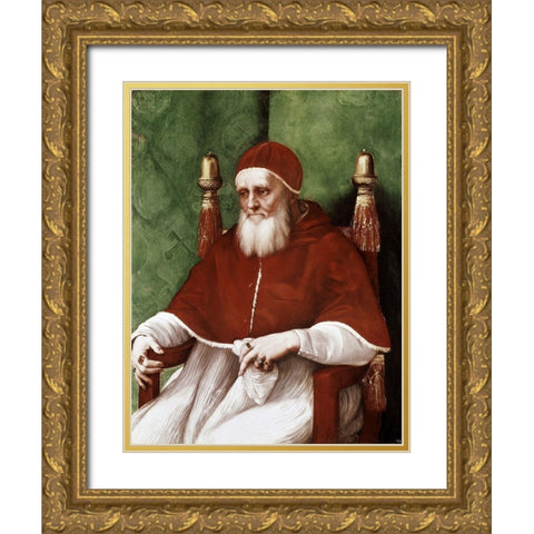 Pope Julius II Gold Ornate Wood Framed Art Print with Double Matting by Raphael