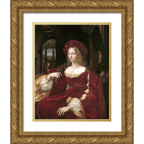Portrait of Joanna of Aragon Gold Ornate Wood Framed Art Print with Double Matting by Raphael
