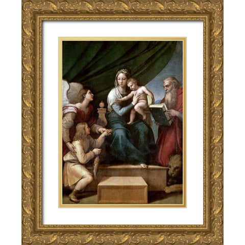 Virgin of The Fish Gold Ornate Wood Framed Art Print with Double Matting by Raphael