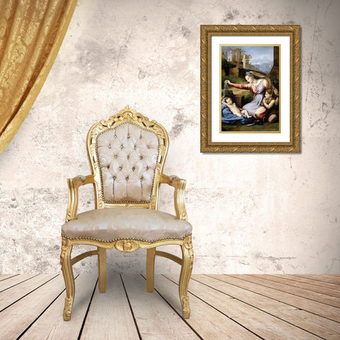 Virgin With The Veil Gold Ornate Wood Framed Art Print with Double Matting by Raphael
