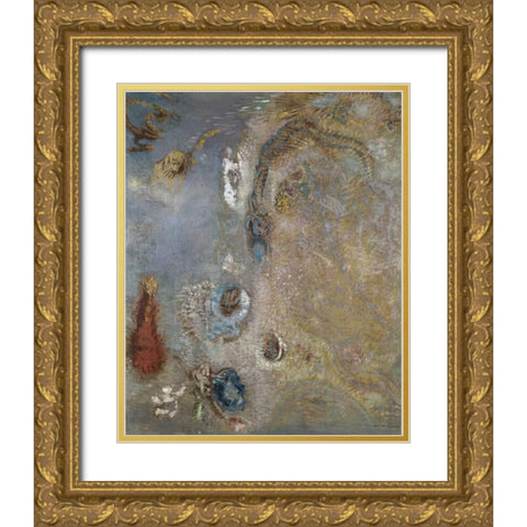 Abstract Fantasy Gold Ornate Wood Framed Art Print with Double Matting by Redon, Odilion