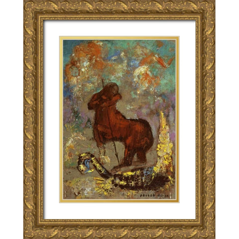 Centaur and Dragon Gold Ornate Wood Framed Art Print with Double Matting by Redon, Odilion