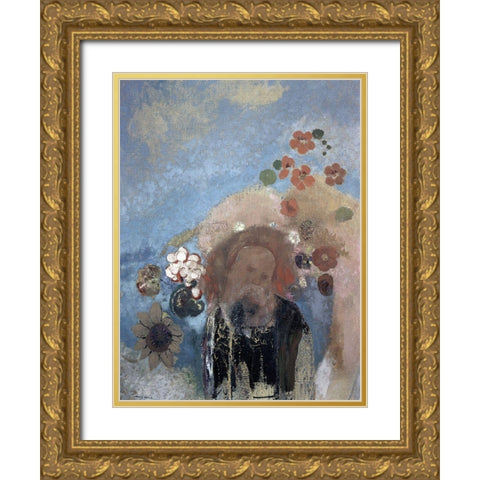 Evocation of Roussel Gold Ornate Wood Framed Art Print with Double Matting by Redon, Odilon