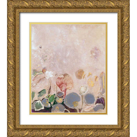 Flower Field Gold Ornate Wood Framed Art Print with Double Matting by Redon, Odilion