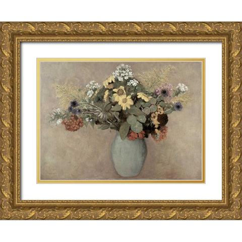 Flower Still Life #2 Gold Ornate Wood Framed Art Print with Double Matting by Redon, Odilion