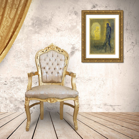 LApparition Gold Ornate Wood Framed Art Print with Double Matting by Redon, Odilion