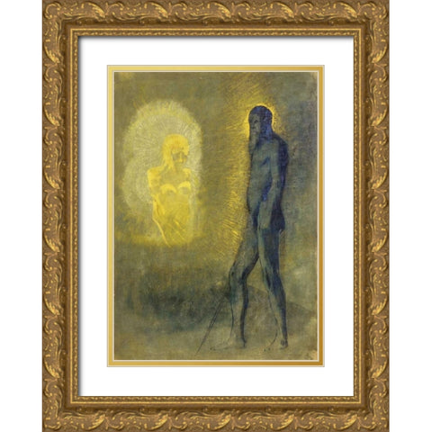 LApparition Gold Ornate Wood Framed Art Print with Double Matting by Redon, Odilion