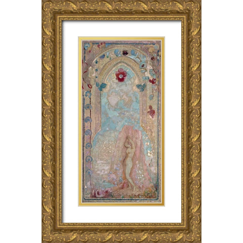 Nude Woman Near Lake Gold Ornate Wood Framed Art Print with Double Matting by Redon, Odilion