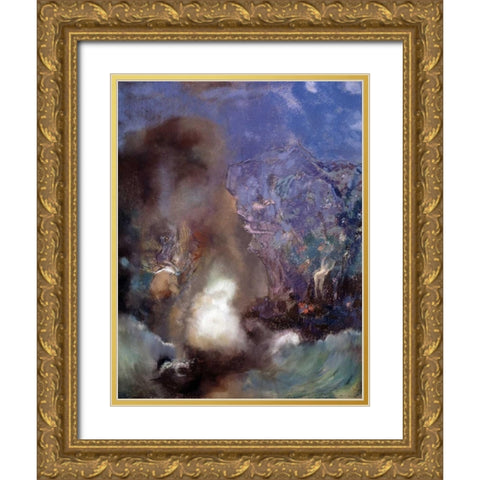 Roger and Angelica Gold Ornate Wood Framed Art Print with Double Matting by Redon, Odilion