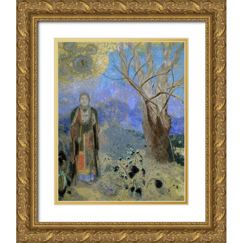 The Buddha Gold Ornate Wood Framed Art Print with Double Matting by Redon, Odilion