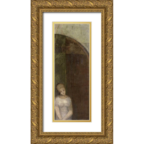 Young Woman Under an Arch Gold Ornate Wood Framed Art Print with Double Matting by Redon, Odilion