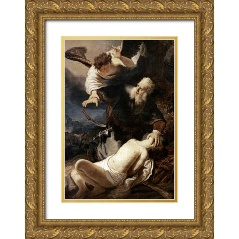 Abraham and Isaac Gold Ornate Wood Framed Art Print with Double Matting by Van Rijn, Rembrandt