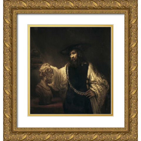 Aristotle With a Bust of Homer Gold Ornate Wood Framed Art Print with Double Matting by Van Rijn, Rembrandt