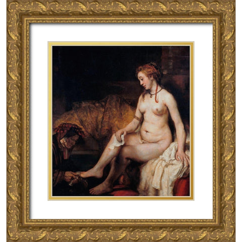 Bathsheba at Her Bath Gold Ornate Wood Framed Art Print with Double Matting by Rembrandt Van Rijn,