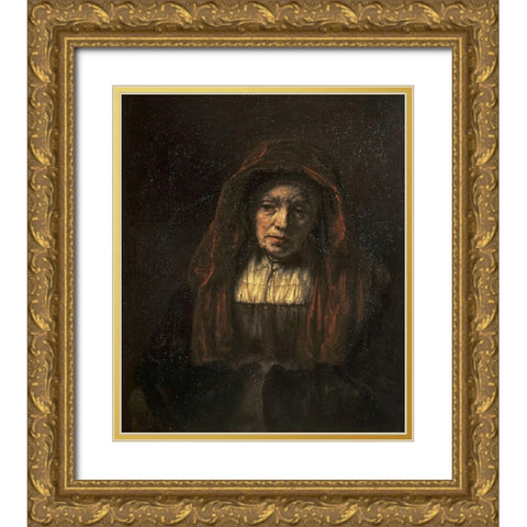 Portrait of An Old Woman Gold Ornate Wood Framed Art Print with Double Matting by Rembrandt Van Rijn,
