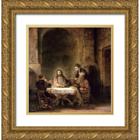 Supper at Emmaus Gold Ornate Wood Framed Art Print with Double Matting by Rembrandt Van Rijn,