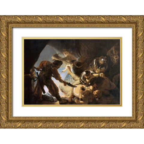 The Blinding of Samson Gold Ornate Wood Framed Art Print with Double Matting by Van Rijn, Rembrandt