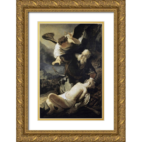 The Sacrifice of Isaac Gold Ornate Wood Framed Art Print with Double Matting by Rembrandt Van Rijn,