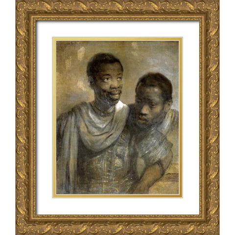 Two Black Men Gold Ornate Wood Framed Art Print with Double Matting by Van Rijn, Rembrandt